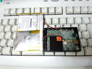D2+を開けたところ...
上が新しい電池、下が古い電池...膨らんでる ^^;